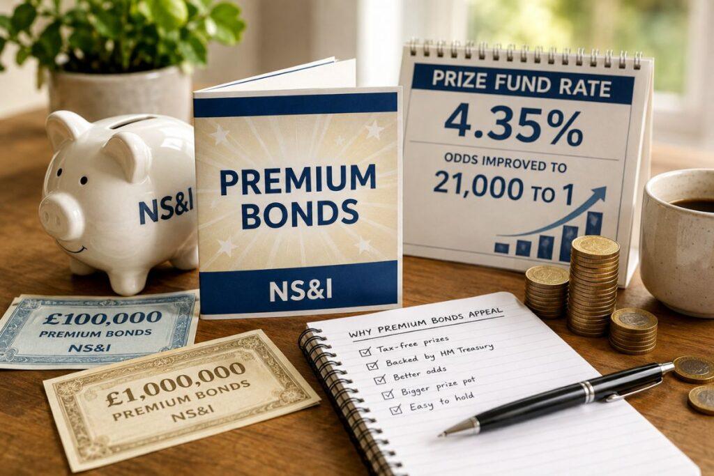 Quick Answer: Premium Bonds now pay a prize fund rate of 4.35%, up from 3.80%, and the odds on each £1 bond have shortened to 21,000 to 1. The NS&I prize fund rate increase kicked in with the September 2026 draw, bringing around 308,000 more tax-free prizes. NS&I announced it all on 18 August 2026, hitting over 22 million holders. It is the second boost this year, taking the rate to its best level since December 2024. Key Takeaways Prize fund rate up from 3.80% to 4.35% Odds better at 21,000 to 1, down from 22,000 to 1 Prize pot up about £63 million, to £497,326,725 Prizes up from 6,224,837 to an estimated 6,533,031 Direct Saver, Income Bonds and British Savings Bonds also got a bump What the NS&I Prize Fund Rate Increase Means Premium Bonds pay no interest. NS&I picks an annual prize fund rate, which decides how much goes into the monthly ERNIE draw, running since November 1956. At 4.35%, every £100 in Bonds throws £4.35 a year into the pot. Not into your account. Across everyone. Money Saving Expert flagged how fast this turned. July's rise, from 3.3% to 3.8%, was the first in nearly three years after a long run of cuts. Where the Extra Prizes Have Gone NS&I has not sprinkled prizes evenly. It has shifted money up the table. September has 12 more £100,000 prizes, 27 more £50,000 prizes and 51 extra £25,000 prizes, plus over 2.3 million £100 prizes and the same at £50. Both £1 million jackpots stay. The £25 tier fell from 2,289,959 to 1,717,659. Fewer tiny wins, more decent ones. Prize value August 2026 September 2026 (estimated) £1,000,000 2 2 £100,000 83 95 £50,000 165 192 £25,000 331 382 £10,000 827 954 £5,000 1,654 1,909 £1,000 17,347 19,892 £500 52,041 59,676 £100 1,931,214 2,366,135 £50 1,931,214 2,366,135 £25 2,289,959 1,717,659 Total 6,224,837 (£433,663,575) 6,533,031 (£497,326,725) Better Odds Still Do Not Guarantee a Win Every £1 buys one Bond number. Put in £1,000, and you get 1,000 entries. Max out at £50,000; you get 50,000. No favouritism, just more tickets. At 21,000 to 1, a £1,000 holding averages 0.57 wins a year, roughly a 43% shot at winning anything. The full £50,000 averages 2.38 winning numbers per draw. AJ Bell's freedom of information request found 62% of holders have never won a thing, and under 1% of prizes between February 2025 and January 2026 went to holdings below £1,000. Sarah Coles there reckons NS&I is "pulling out all the stops" for cash. Four Other NS&I Rates Rose Too Around 428,000 Direct Saver and 222,000 Income Bonds customers also gained on 18 August 2026, having last moved in May. Fresh British Savings Bond issues replaced those sold from 31 July, and anything maturing from 18 August switches over automatically. Product Rate change on 18 August 2026 Direct Saver 3.45% to 3.75% AER Income Bonds 3.40% to 3.69% gross (3.75% AER) Growth Bonds 1-year 4.72% to 4.82% AER Growth Bonds 2-year 4.70% to 4.81% AER Growth Bonds 3-year 4.68% to 4.83% AER Growth Bonds 5-year 4.75% to 4.85% AER Guaranteed income bonds pay 4.72%, 4.71%, 4.73% and 4.75% gross across these terms. How They Stack Up Against Savings and ISAs Prizes dodge income tax and capital gains tax, the real selling point. HMRC gives basic-rate taxpayers £1,000 of tax-free interest a year, higher-rate payers £500 and top-rate payers nothing. Earn under £17,570 and you get up to £5,000 more. At 4.5%, a basic-rate taxpayer passes that allowance at just over £22,222 of savings and a higher-rate taxpayer at £11,111. That 4.5% pays £45 a year per £1,000, guaranteed. That is the entire difference. The best easy-access accounts pay up to 5% on £5,000, and the top easy-access cash ISA sits at 4.56%. Caitlyn Eastell at Moneyfactscompare.co.uk warns that 4.35% "shouldn't be mistaken for a headline rate". Once your allowance is gone, a 40% taxpayer needs 7.25% gross to match it. Who Actually Benefits Have you filled your £20,000 ISA allowance and still have cash sitting there? Bonds start making sense, even if you pay higher or top-rate tax on a big balance. Win 4.35% on £50,000, and that is £2,175, tax-free, backed 100% by HM Treasury. Got a few hundred quid? Look elsewhere. What Holders Should Do Now Nothing at all. Every eligible Bond goes in automatically. New buys must sit for one full calendar month, so bonds bought in September wait for the November draw. Reinvested prizes skip that queue. You can start from £25, hold up to £50,000, and under-16s can have them. Cashing out is free but takes three to five days. The Guardian reports that from 6 April 2027, under-65s can only put £12,000 of their annual allowance into cash. Why NS&I Moved Now According to Investorean, it needs £15 billion in net financing this year, give or take £4 billion, and the cash has not rolled in. Bank of England figures show why the fight for savers is fierce: Bank Rate stayed at 3.75% on 30 July 2026, with three members pushing for 4%. The next call is 17 September 2026. In Short The NS&I prize fund rate increase means Premium Bonds are the most tempting they have been in nearly two years. Bigger pot, shorter odds, no tax. But it is a lottery, and most months most people win nothing. Want a number you can rely on? A cash ISA still wins. FAQs Q. When did the new 4.35% Premium Bonds rate start? A. From the September 2026 draw. The better odds of 21,000 to 1 also came in at the same time. Q. Do I need to do anything to get it? A. No. Every eligible Bond number goes in automatically each month, with nothing to apply for. Q. Is 4.35% a guaranteed return? A. No. It is just the average across all bonds. Plenty win nothing all year, while a few win big. Q. How much can I put in premium bonds? A. Anything from £25 up to the £50,000 limit. Each £1 gets its own number and entry. Q. Do I pay tax on Premium Bond wins? A. No. Prizes are free of income tax and capital gains tax and do not touch your personal savings allowance. Q. Are Premium Bonds better than a cash ISA? A. Usually not. The best easy-access cash ISA pays 4.56%, tax-free and guaranteed, which beats an uncertain 4.35%. Sources & References: Money Saving Expert - July's rise, from 3.3% to 3.8%, was the first in nearly three years after a long run of cuts. NS&I - September has 12 more £100,000 prizes, 27 more £50,000 prizes and 51 extra £25,000 prizes, plus over 2.3 million £100 prizes and the same at £50. The Guardian - From 6 April 2027, under-65s can only put £12,000 of their annual allowance into cash. Investorean - NS&I needs £15 billion in net financing this year, give or take £4 billion, and the cash has not rolled in.